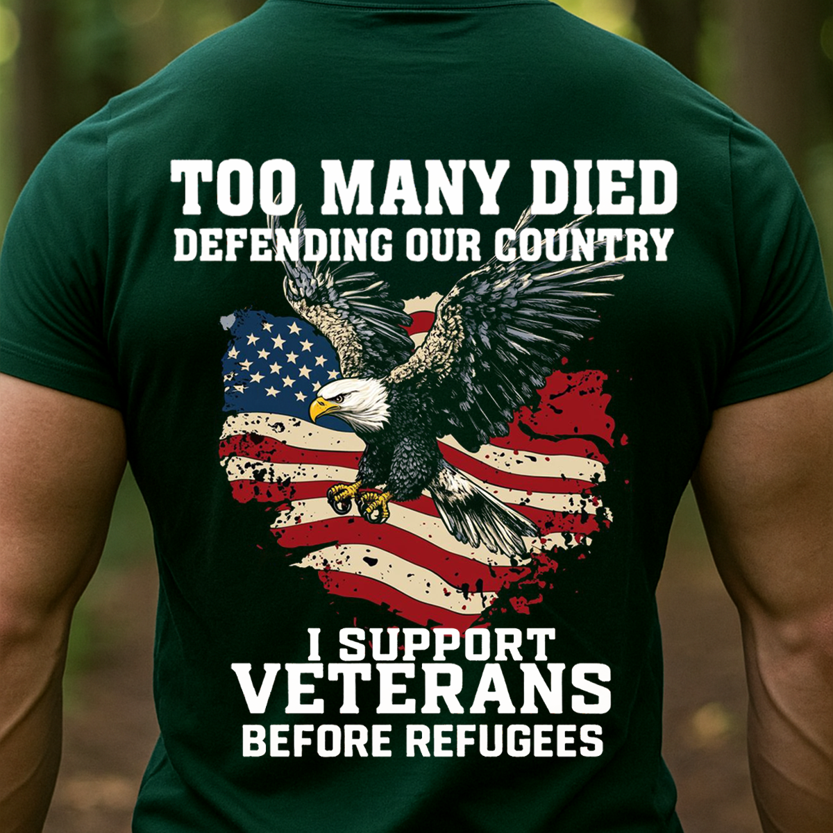 I Support Veterans Before Refugees Shirt – Patriotic American Flag Eagle T-Shirt for Veterans Day, Proud Americans