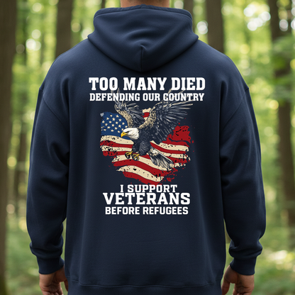 I Support Veterans Before Refugees Shirt – Patriotic American Flag Eagle T-Shirt for Veterans Day, Proud Americans