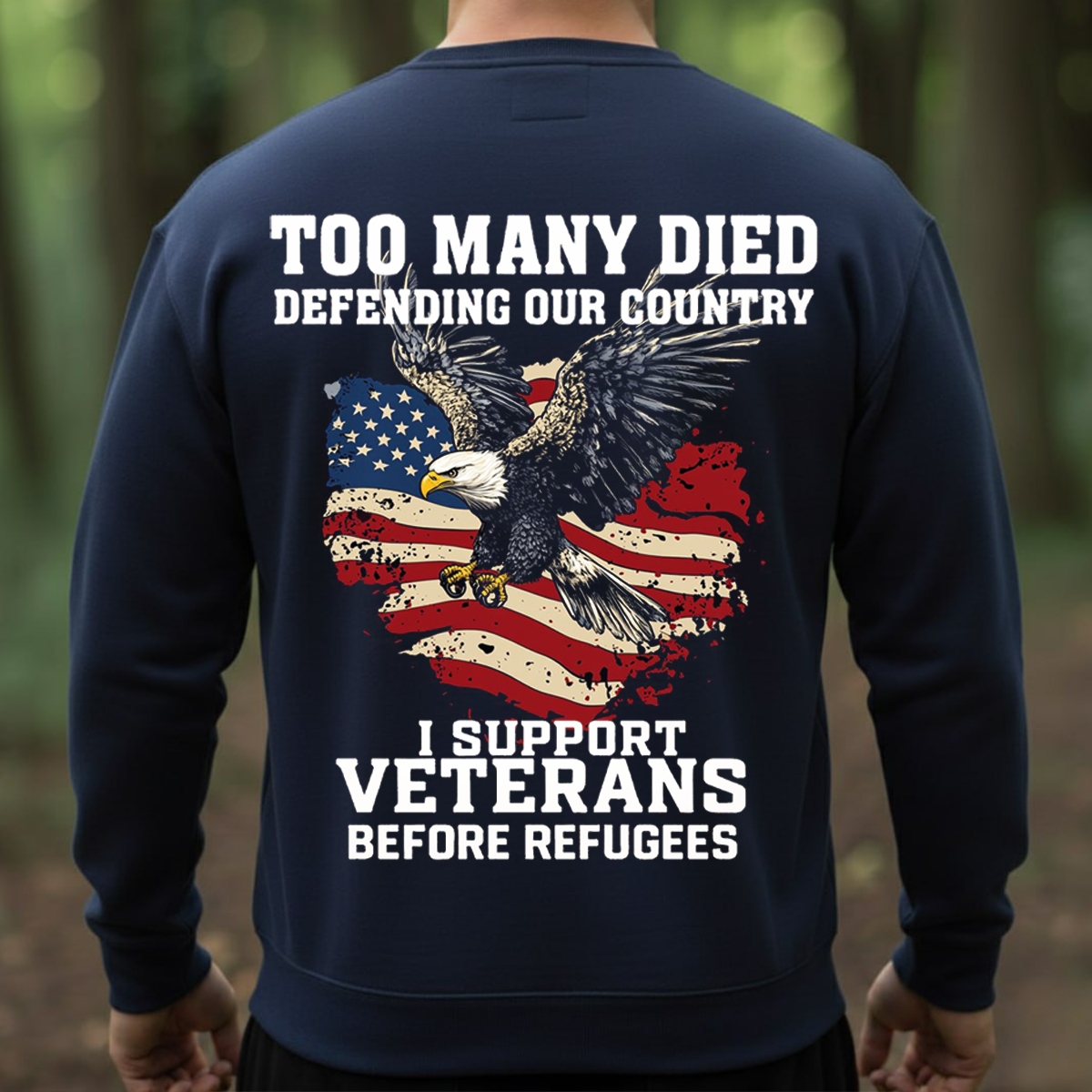 I Support Veterans Before Refugees Shirt – Patriotic American Flag Eagle T-Shirt for Veterans Day, Proud Americans