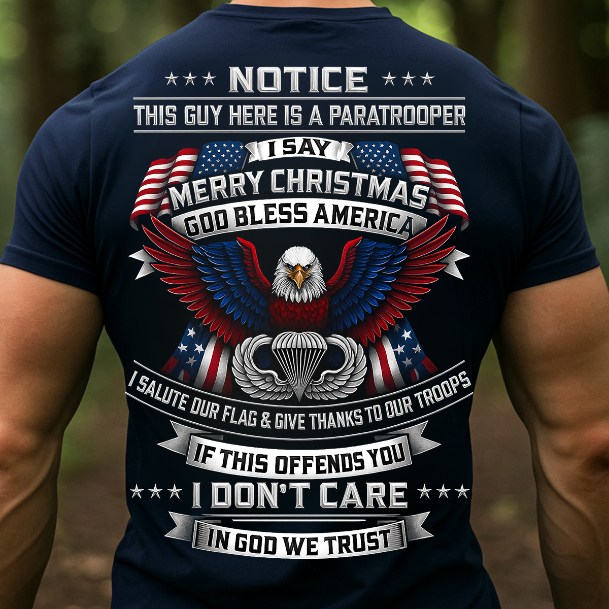 Paratrooper Merry Christmas Shirt – God Bless America Patriotic Eagle T-Shirt for Veterans