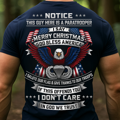Paratrooper Merry Christmas Shirt – God Bless America Patriotic Eagle T-Shirt for Veterans