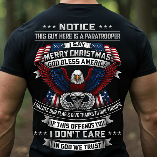 Paratrooper Merry Christmas Shirt – God Bless America Patriotic Eagle T-Shirt for Veterans