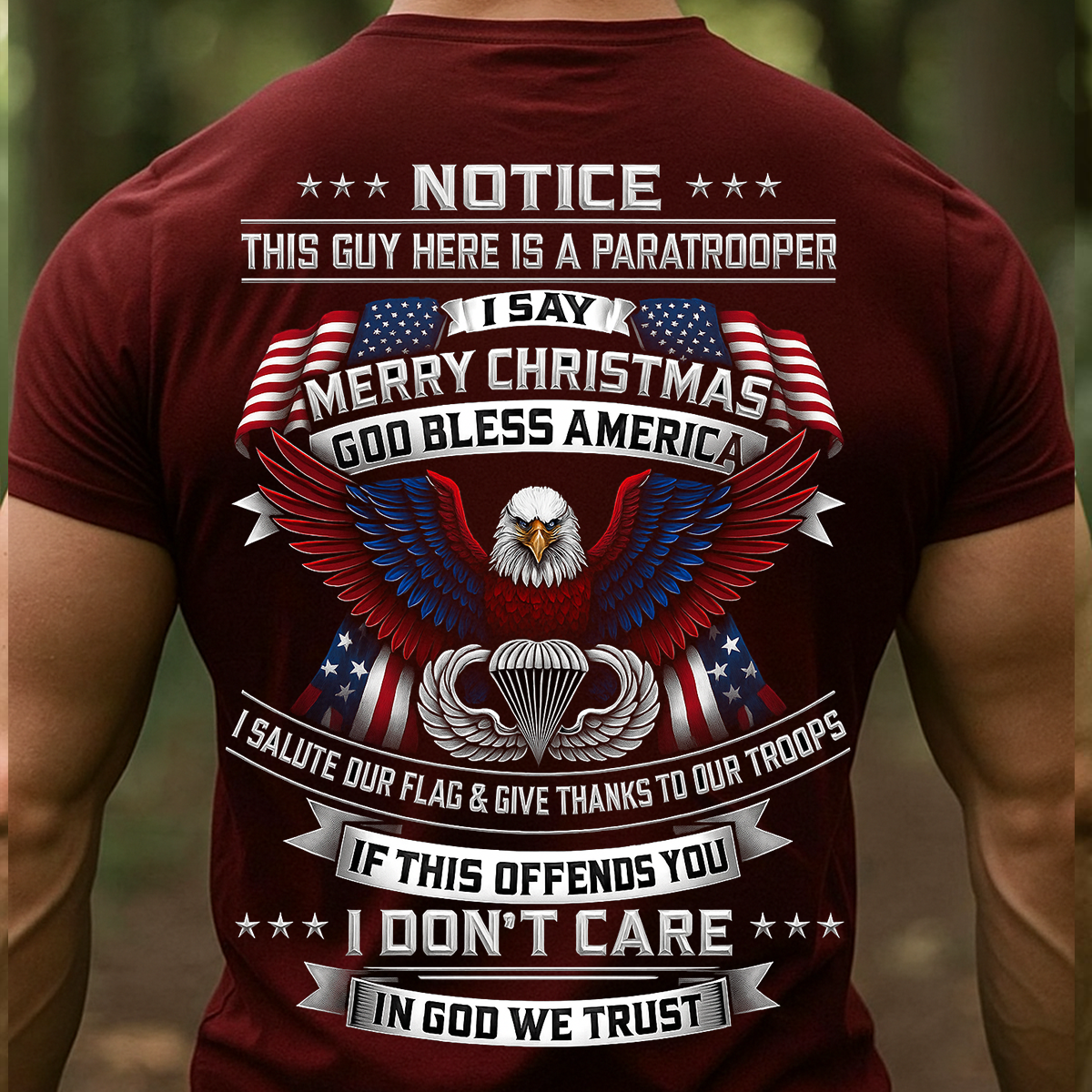 Paratrooper Merry Christmas Shirt – God Bless America Patriotic Eagle T-Shirt for Veterans