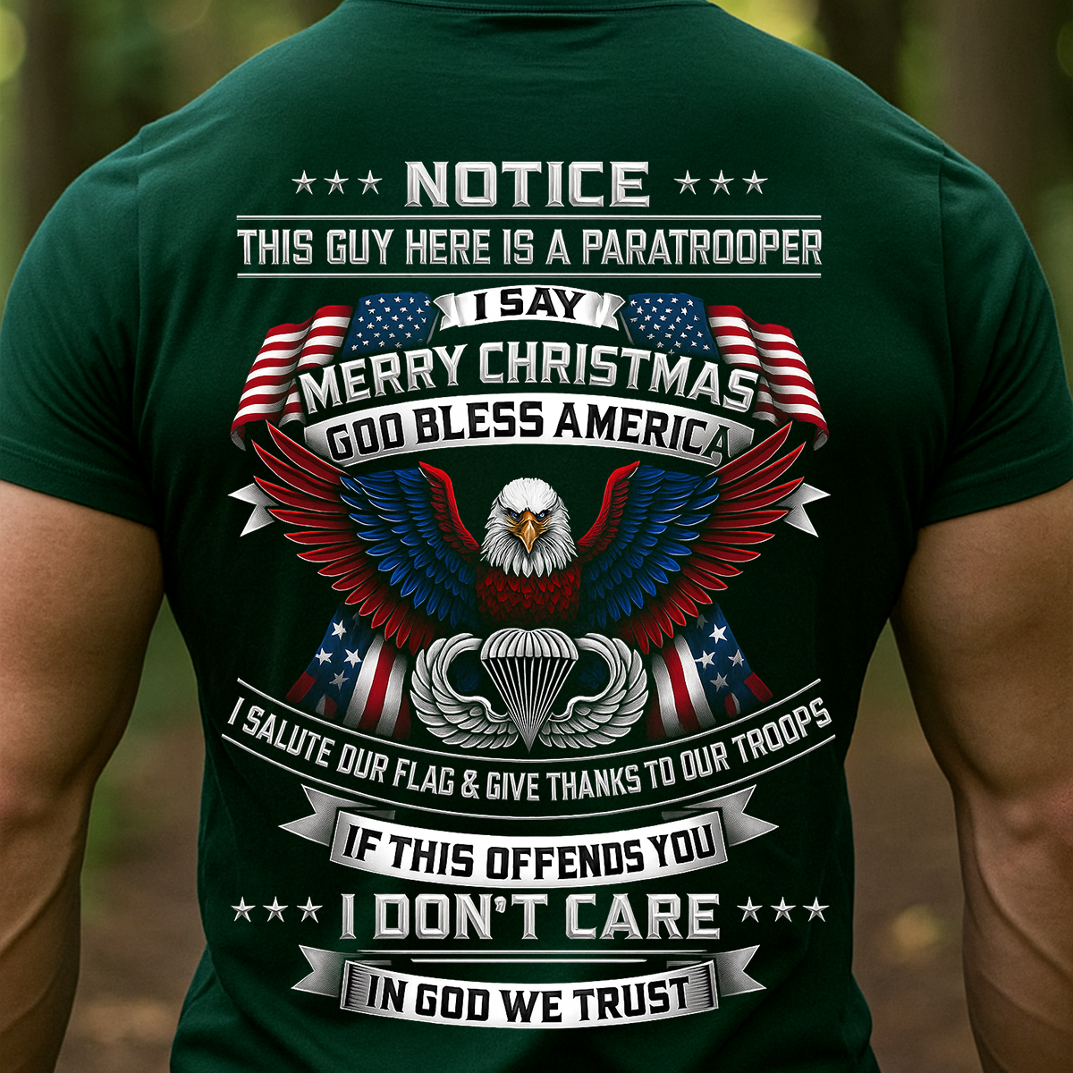 Paratrooper Merry Christmas Shirt – God Bless America Patriotic Eagle T-Shirt for Veterans