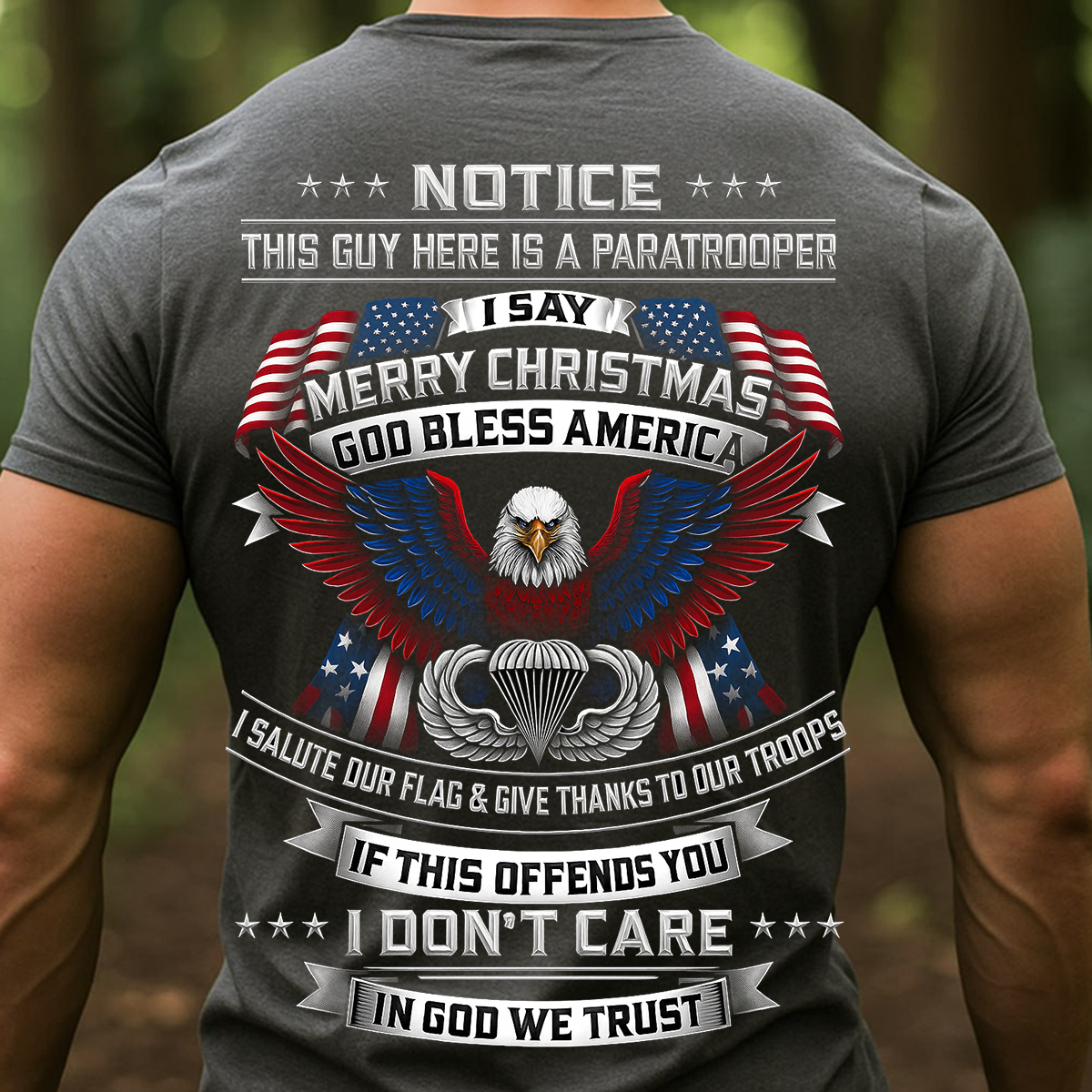 Paratrooper Merry Christmas Shirt – God Bless America Patriotic Eagle T-Shirt for Veterans