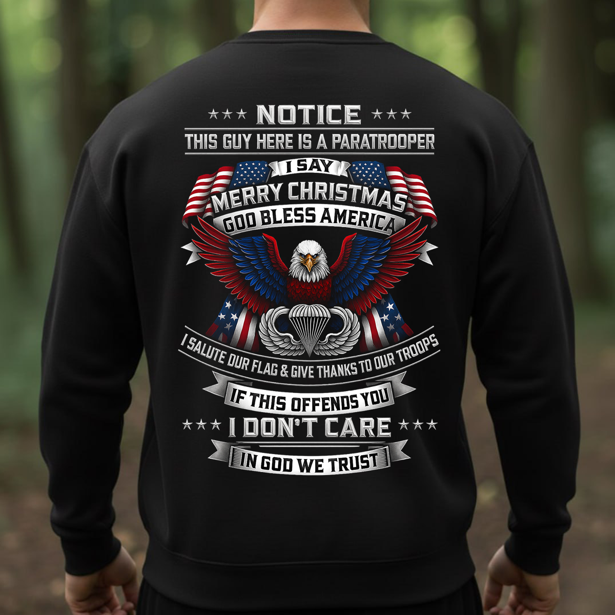 Paratrooper Merry Christmas Shirt – God Bless America Patriotic Eagle T-Shirt for Veterans