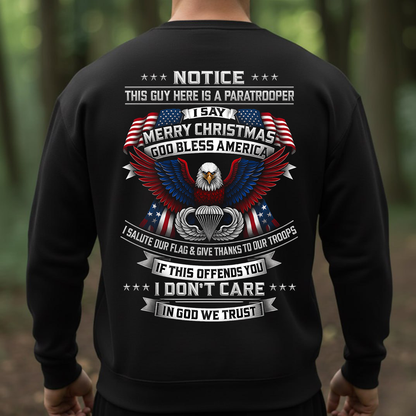 Paratrooper Merry Christmas Shirt – God Bless America Patriotic Eagle T-Shirt for Veterans