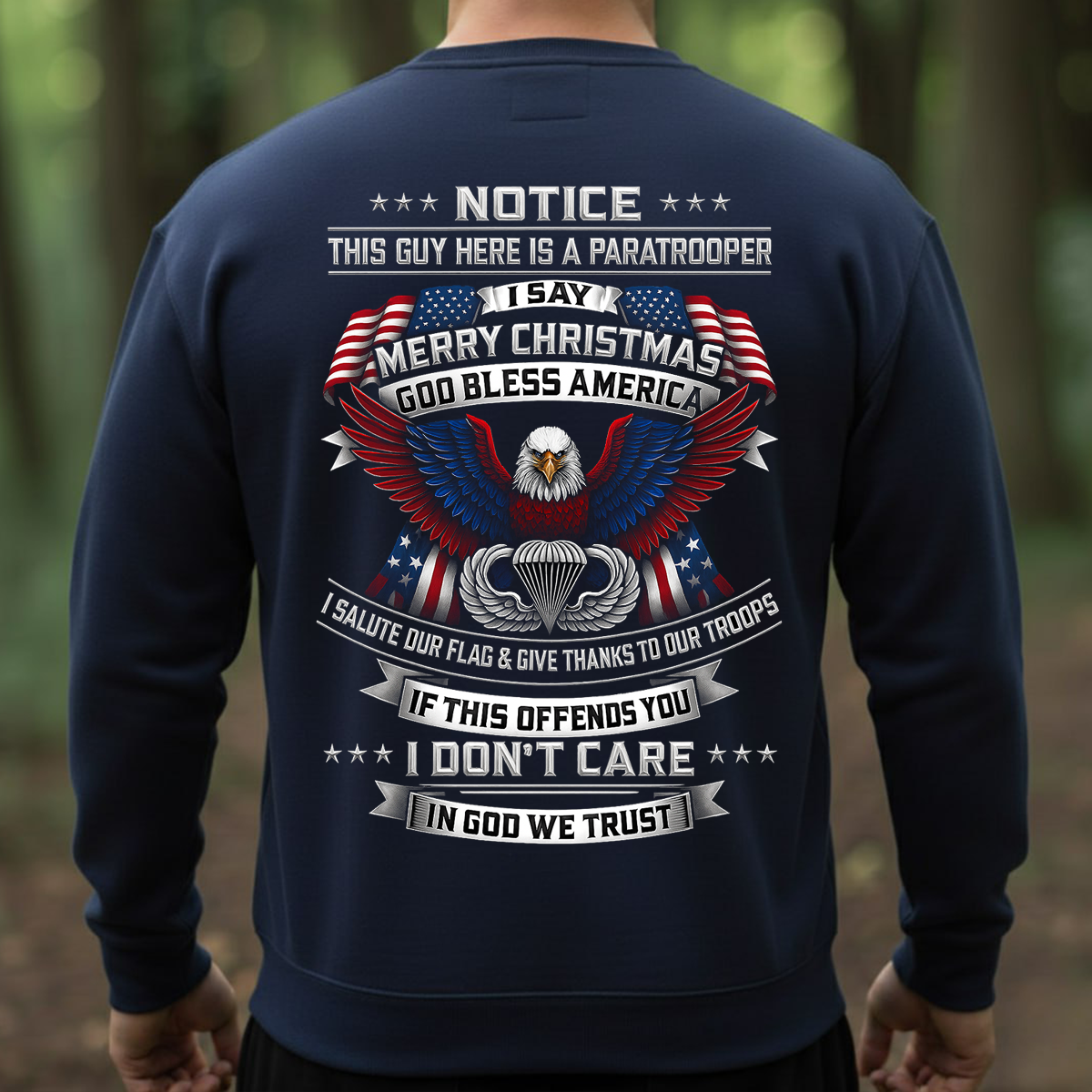 Paratrooper Merry Christmas Shirt – God Bless America Patriotic Eagle T-Shirt for Veterans
