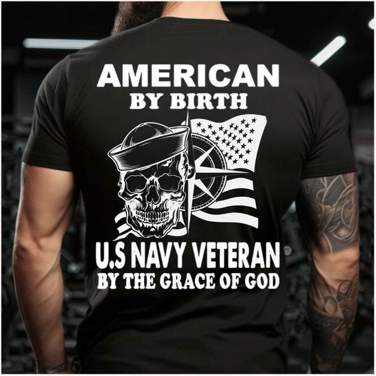 Navy Veteran T-Shirt – Skull Sailor with Flag – Proud Military Apparel