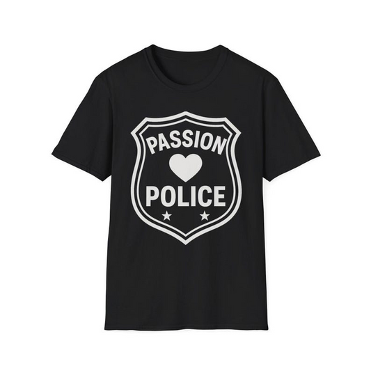 Passion Police Funny Badge T-Shirt | Heart Cop Humor Tee | Valentine's Day Costume Shirt