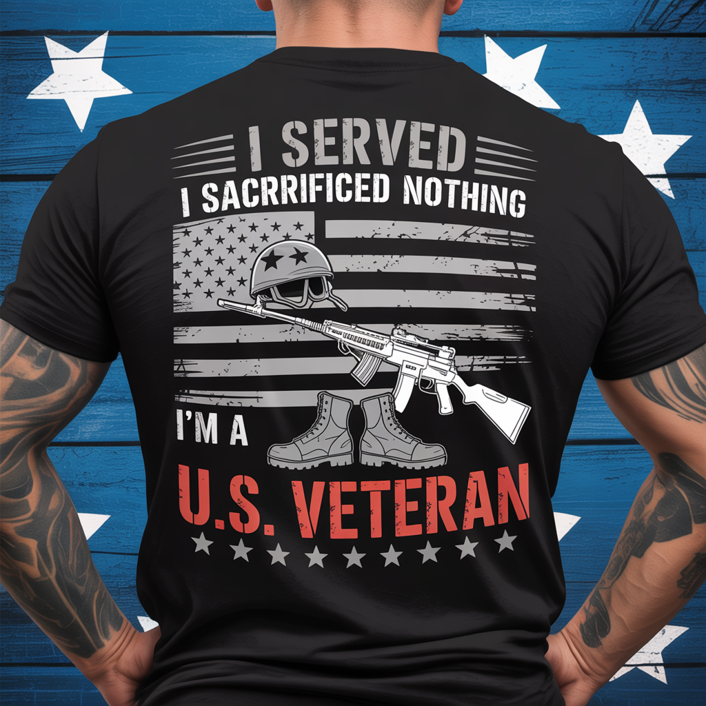 Proud U.S. Veteran T-Shirt - Distressed American Flag Military Combat Boots & Rifle Graphic Tee