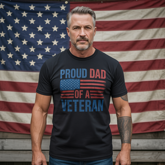 Proud Dad of a Veteran Shirt, Patriotic US Flag Military Father Gift, Men's Graphic Tee