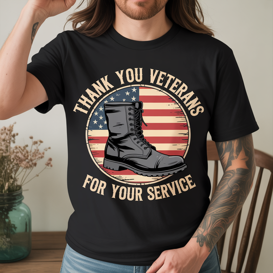 Vintage Thank You Veterans For Your Service Shirt, Patriotic American Flag Combat Boot Graphic Tee, Military Appreciation Gift