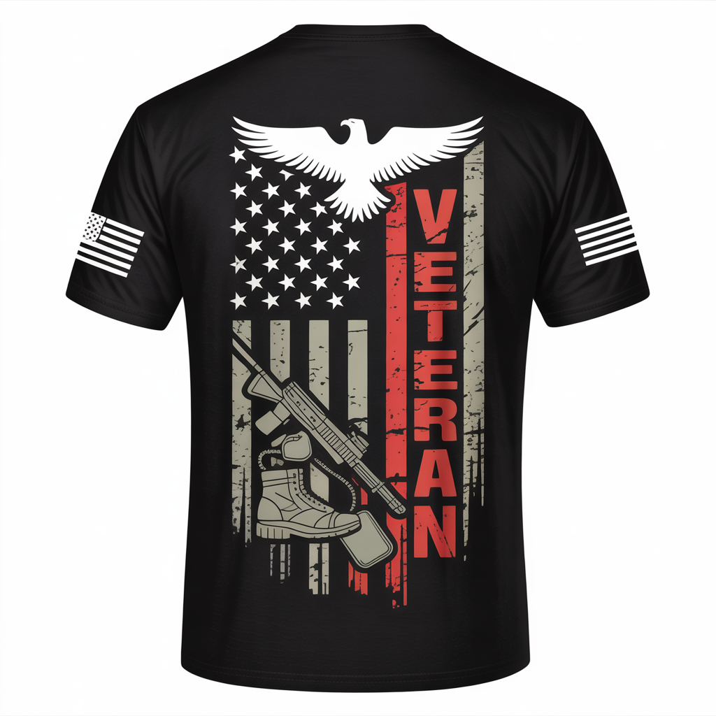 Proud Military Veteran T-Shirt | Distressed US Flag, Eagle & Rifle Patriotic Graphic Tee