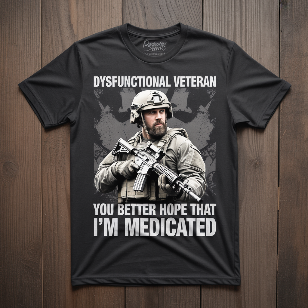 Dysfunctional Veteran T-Shirt - Funny Military Humor Shirt for Vets - You Better Hope I'm Medicated