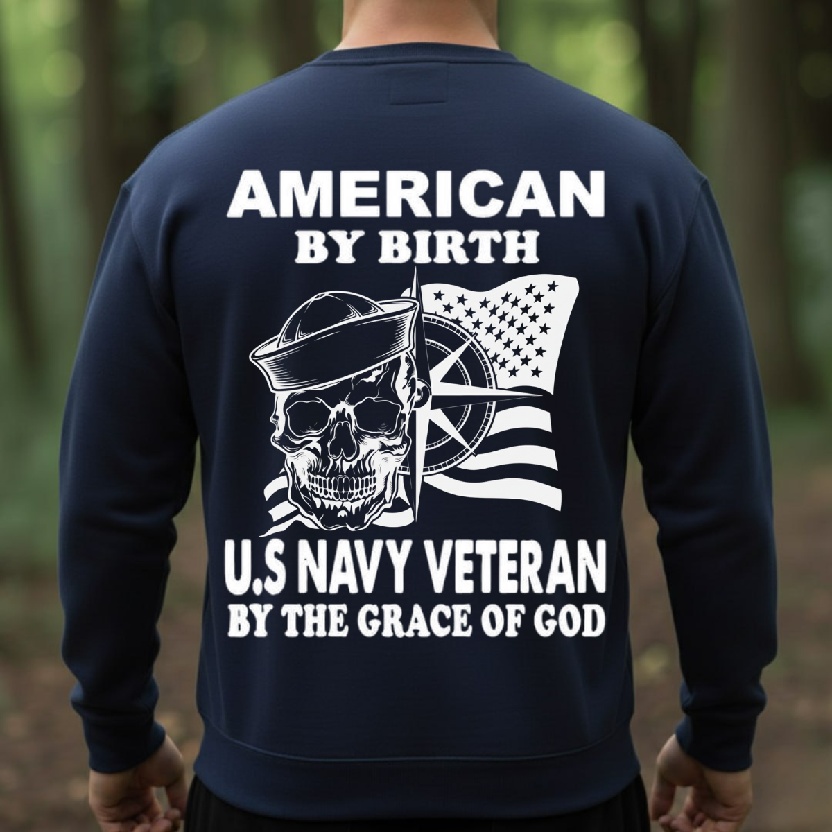 Navy Veteran T-Shirt – Skull Sailor with Flag – Proud Military Apparel