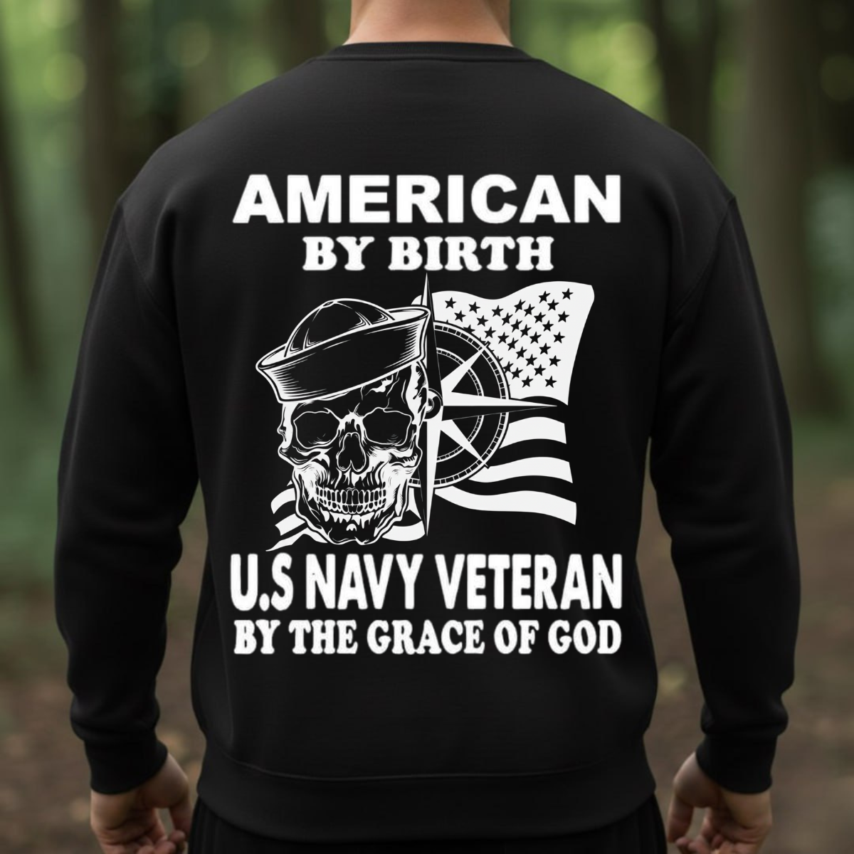 Navy Veteran T-Shirt – Skull Sailor with Flag – Proud Military Apparel