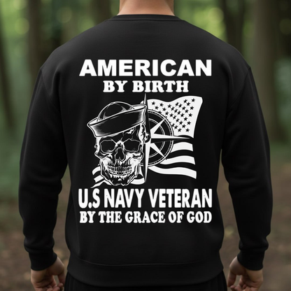 Navy Veteran T-Shirt – Skull Sailor with Flag – Proud Military Apparel