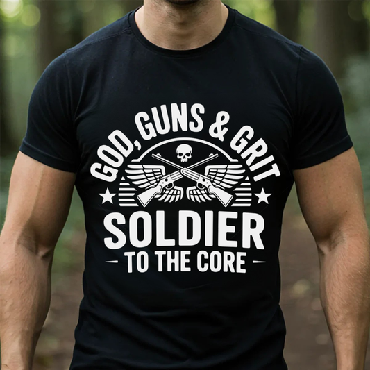 Veteran Shirt – God Guns & Grit – Soldier To The Core Design