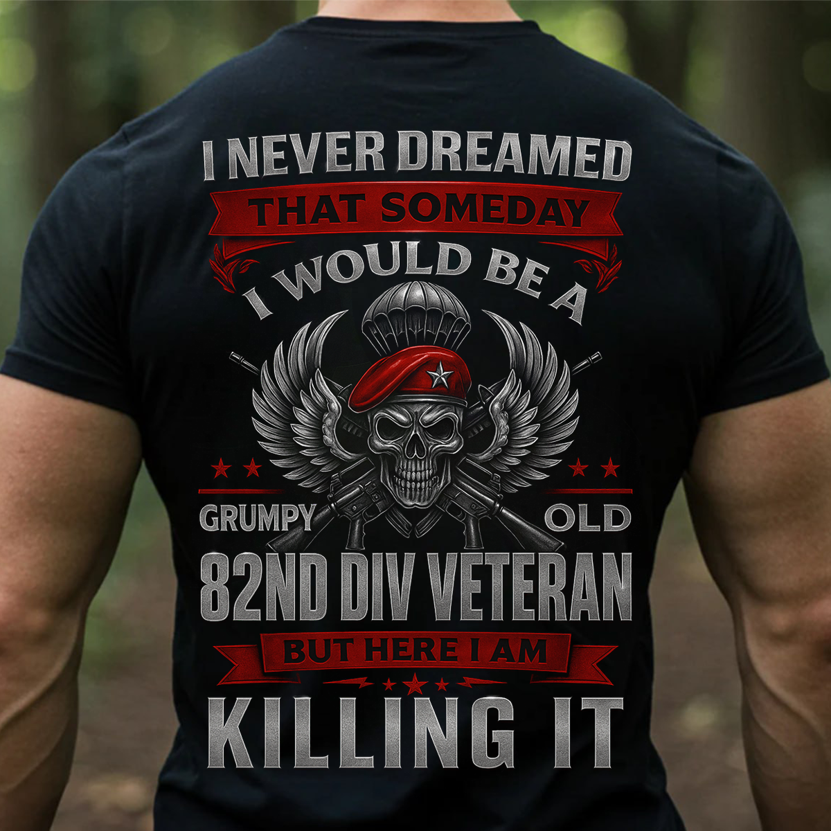 82nd Airborne Veteran T-Shirt – Grumpy Old Division Skull Military T-Shirt