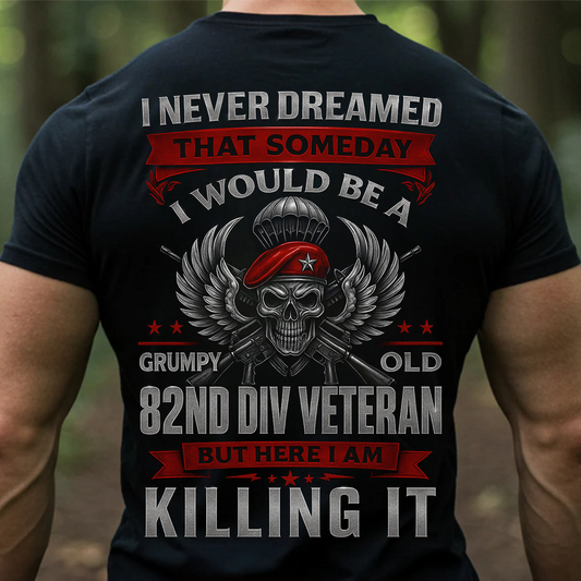 82nd Airborne Veteran T-Shirt – Grumpy Old Division Skull Military T-Shirt
