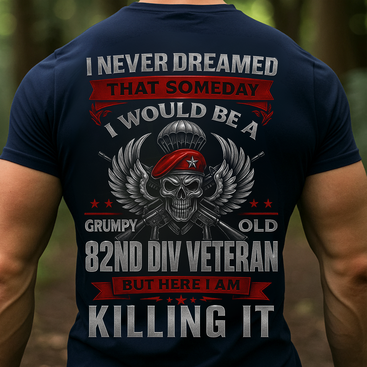 82nd Airborne Veteran T-Shirt – Grumpy Old Division Skull Military T-Shirt