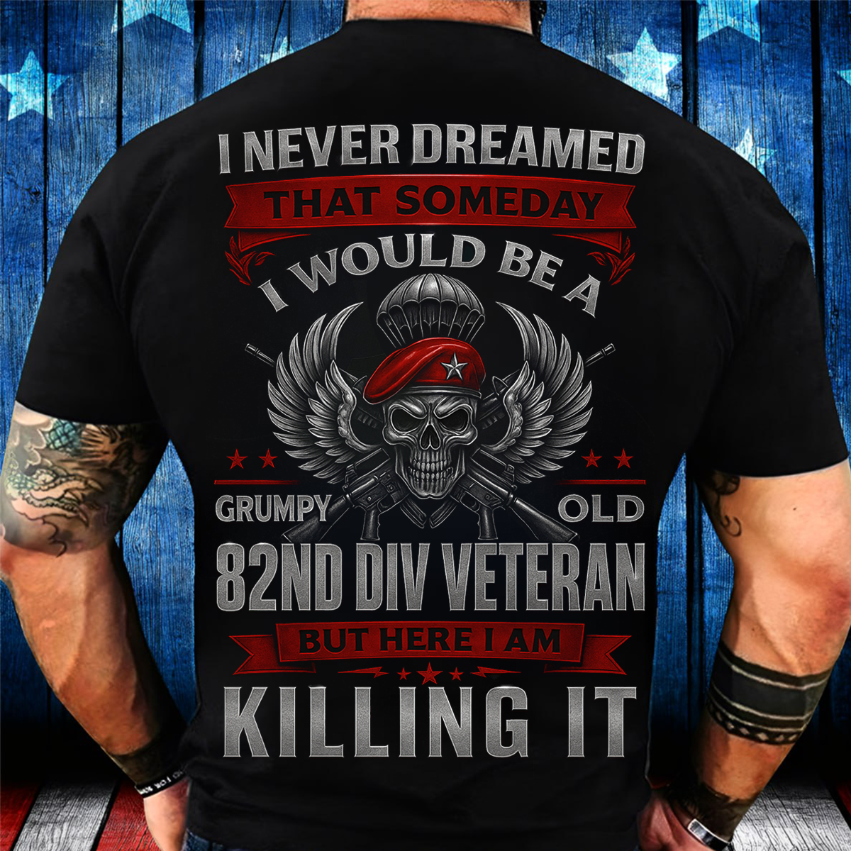82nd Airborne Veteran T-Shirt – Grumpy Old Division Skull Military T-Shirt
