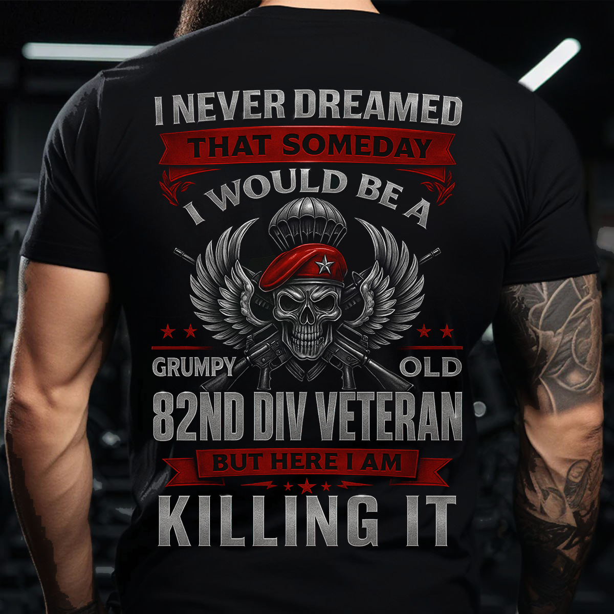 82nd Airborne Veteran T-Shirt – Grumpy Old Division Skull Military T-Shirt