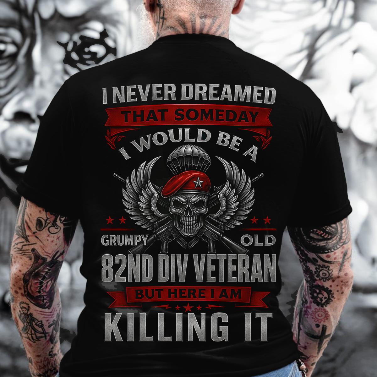 82nd Airborne Veteran T-Shirt – Grumpy Old Division Skull Military T-Shirt