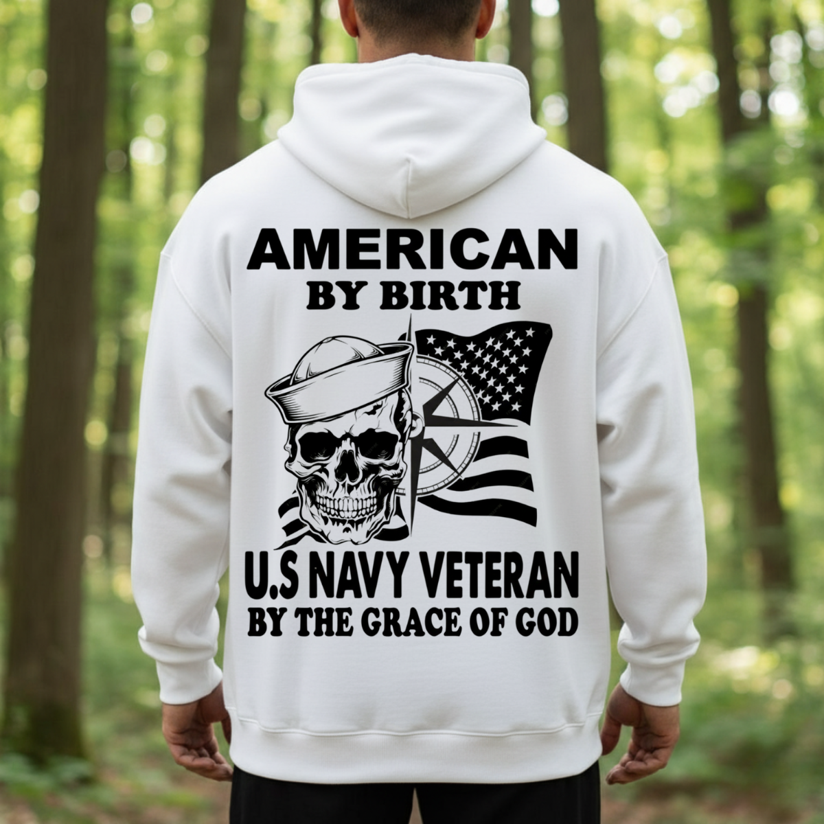 Navy Veteran T-Shirt – Skull Sailor with Flag – Proud Military Apparel