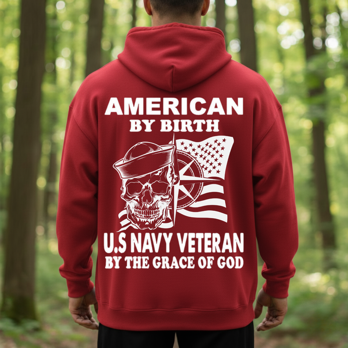 Navy Veteran T-Shirt – Skull Sailor with Flag – Proud Military Apparel