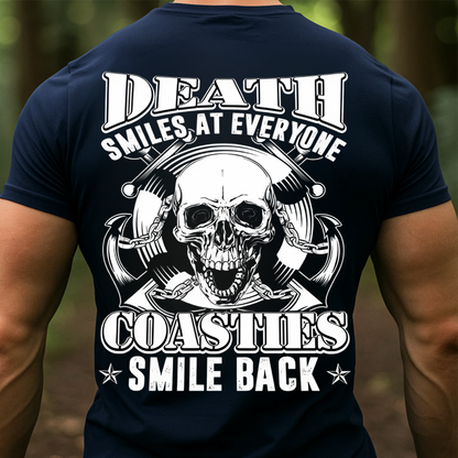Death Smiles at Everyone Coasties Smile Back Sweatshirt – Coast Guard Veteran Skull Pullover – Military Maritime Gift for Men