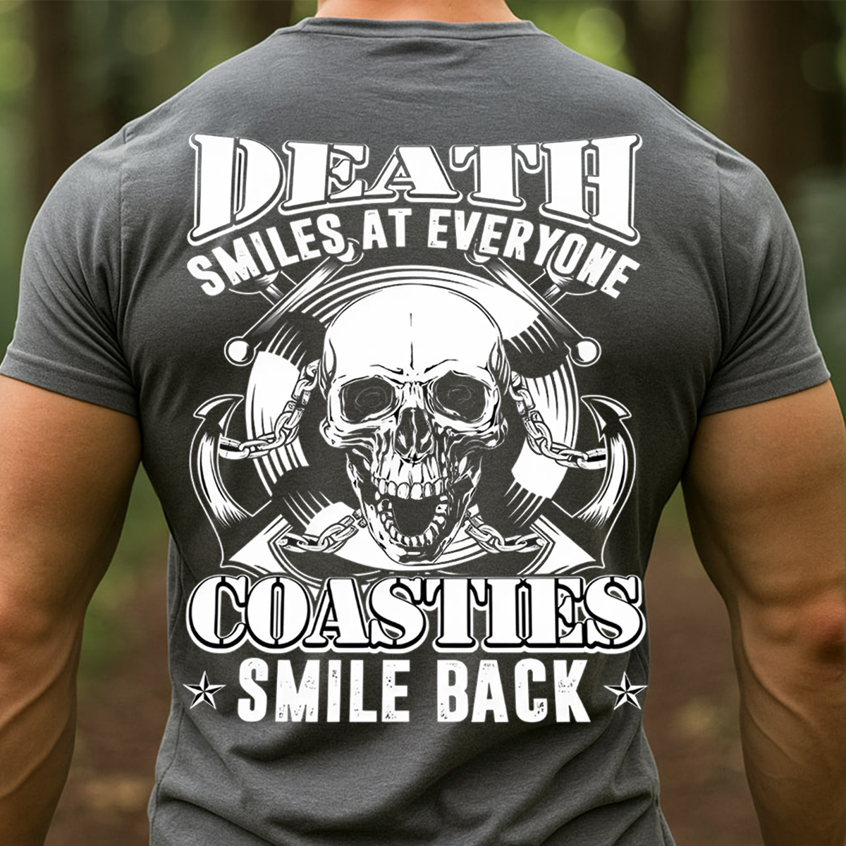 Death Smiles at Everyone Coasties Smile Back Sweatshirt – Coast Guard Veteran Skull Pullover – Military Maritime Gift for Men