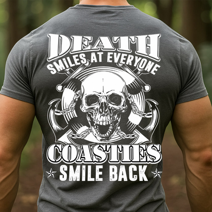 Death Smiles at Everyone Coasties Smile Back Sweatshirt – Coast Guard Veteran Skull Pullover – Military Maritime Gift for Men