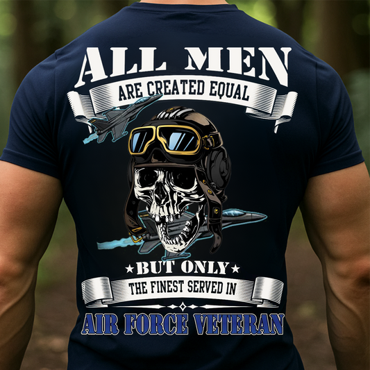 Air Force Veteran Shirt – All Men Are Created Equal Aviator Skull Tee-Military Air Force Veteran Shirt