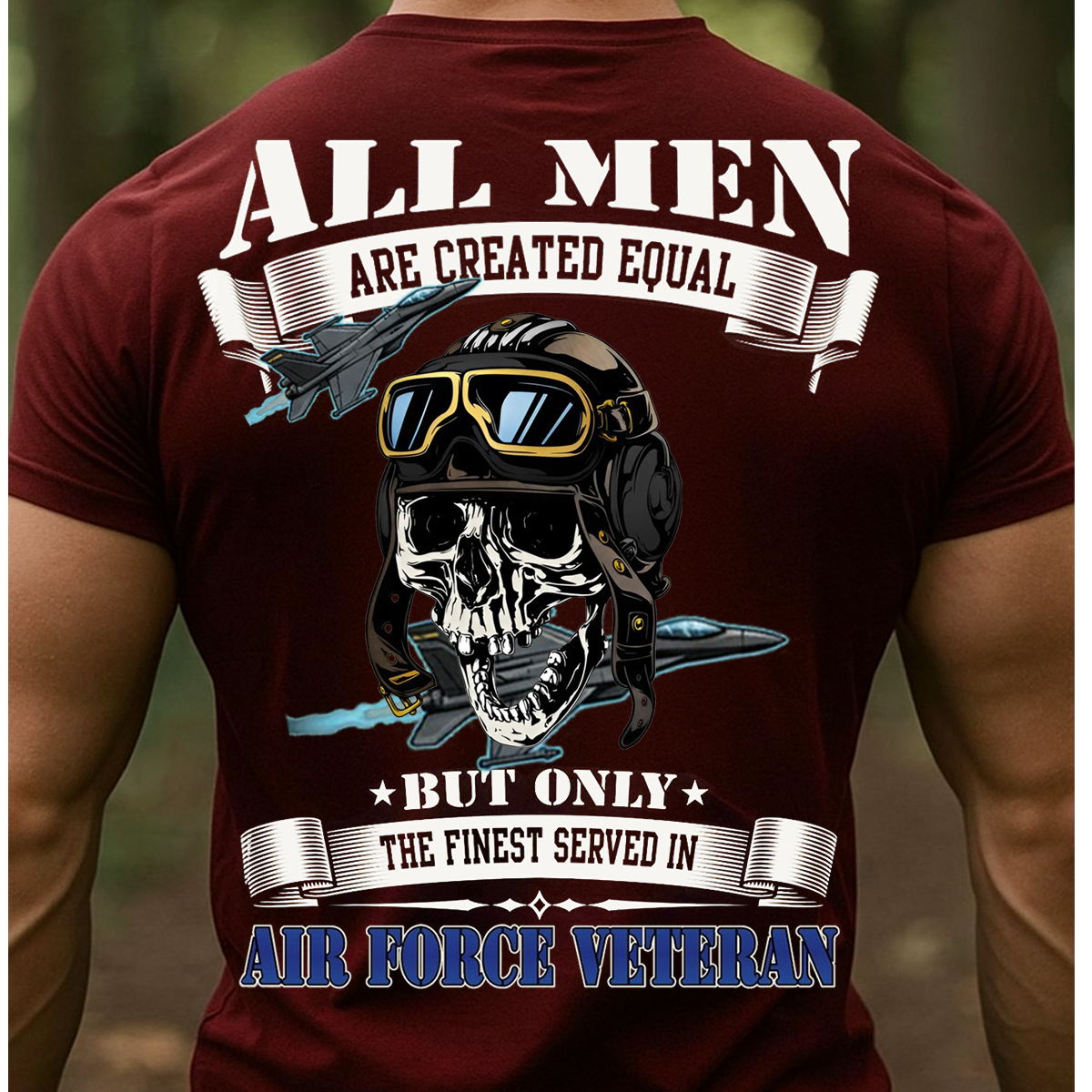Air Force Veteran Shirt – All Men Are Created Equal Aviator Skull Tee-Military Air Force Veteran Shirt