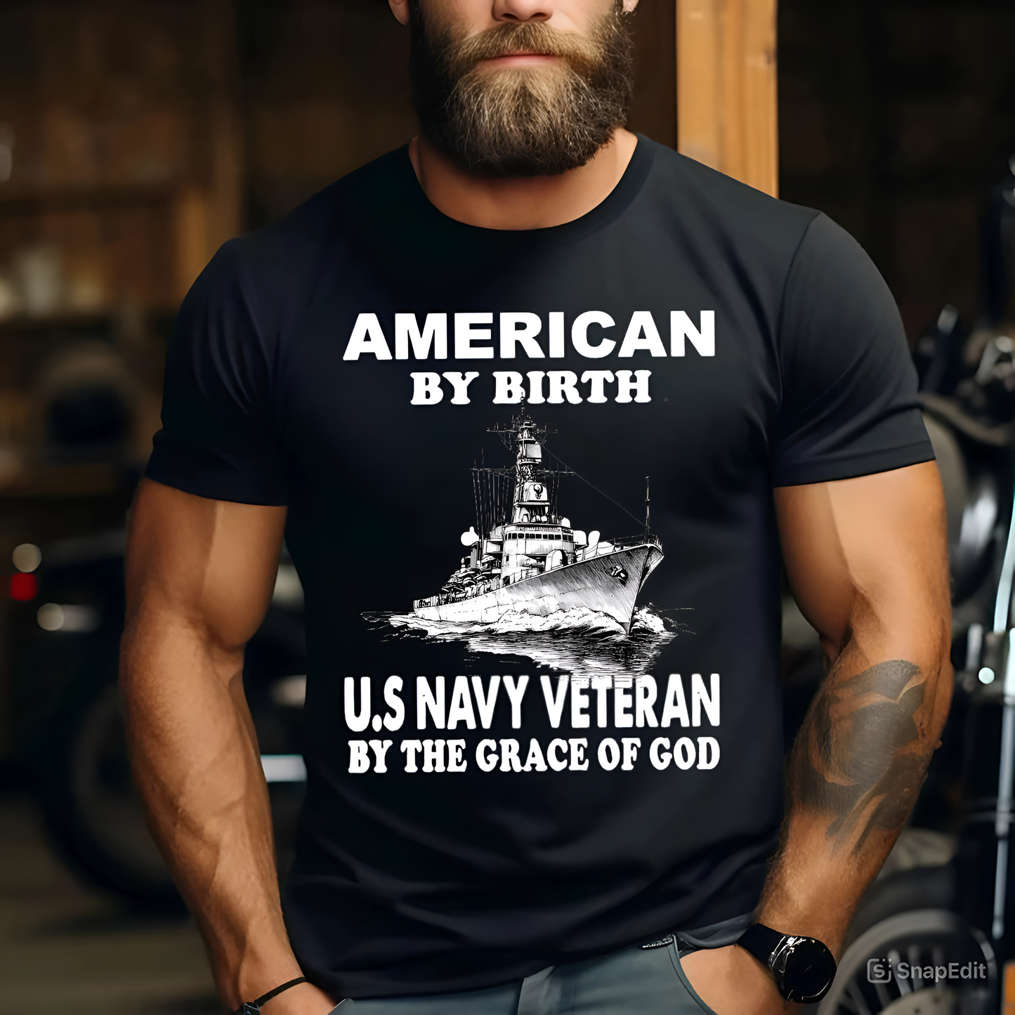 American By Birth U.S Navy Veteran By The Grace of God – Military Pride T-Shirt – Navy Veteran Graphic Tee