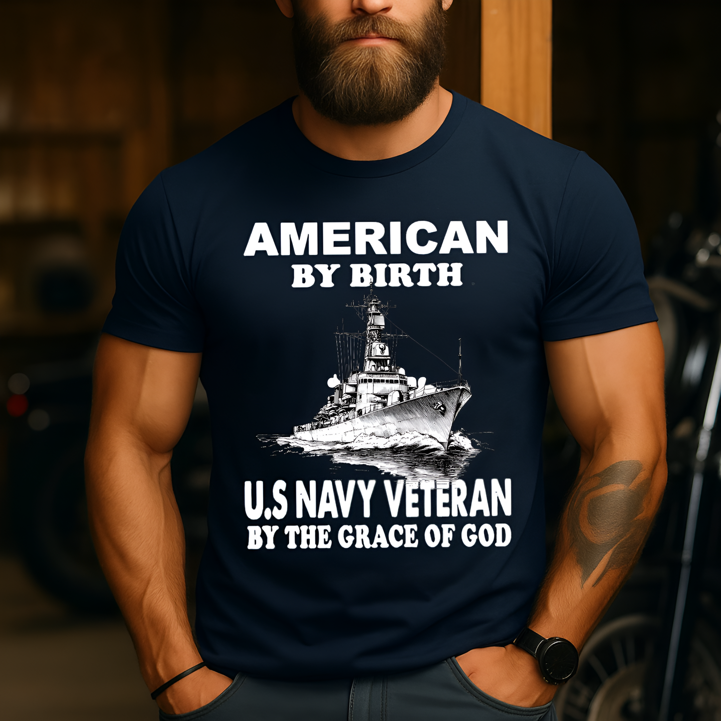 American By Birth U.S Navy Veteran By The Grace of God – Military Pride T-Shirt – Navy Veteran Graphic Tee