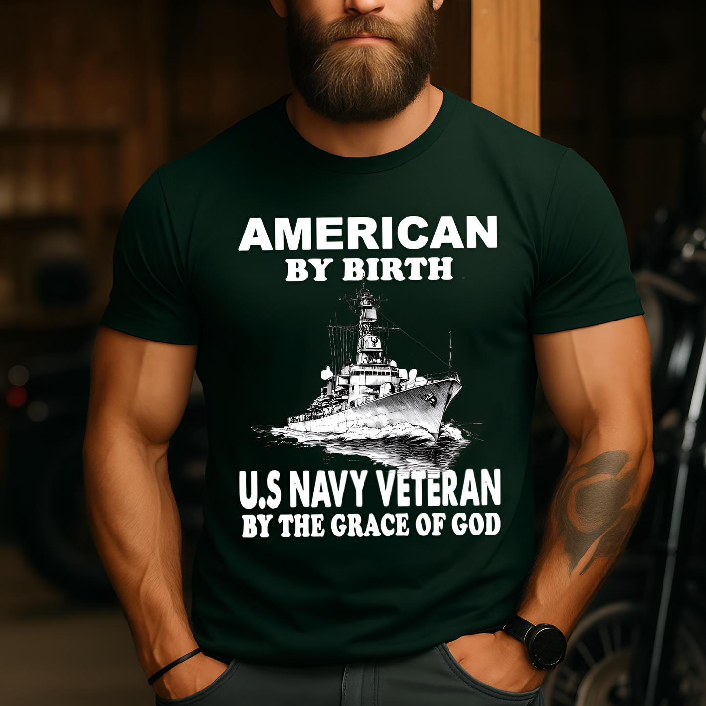 American By Birth U.S Navy Veteran By The Grace of God – Military Pride T-Shirt – Navy Veteran Graphic Tee