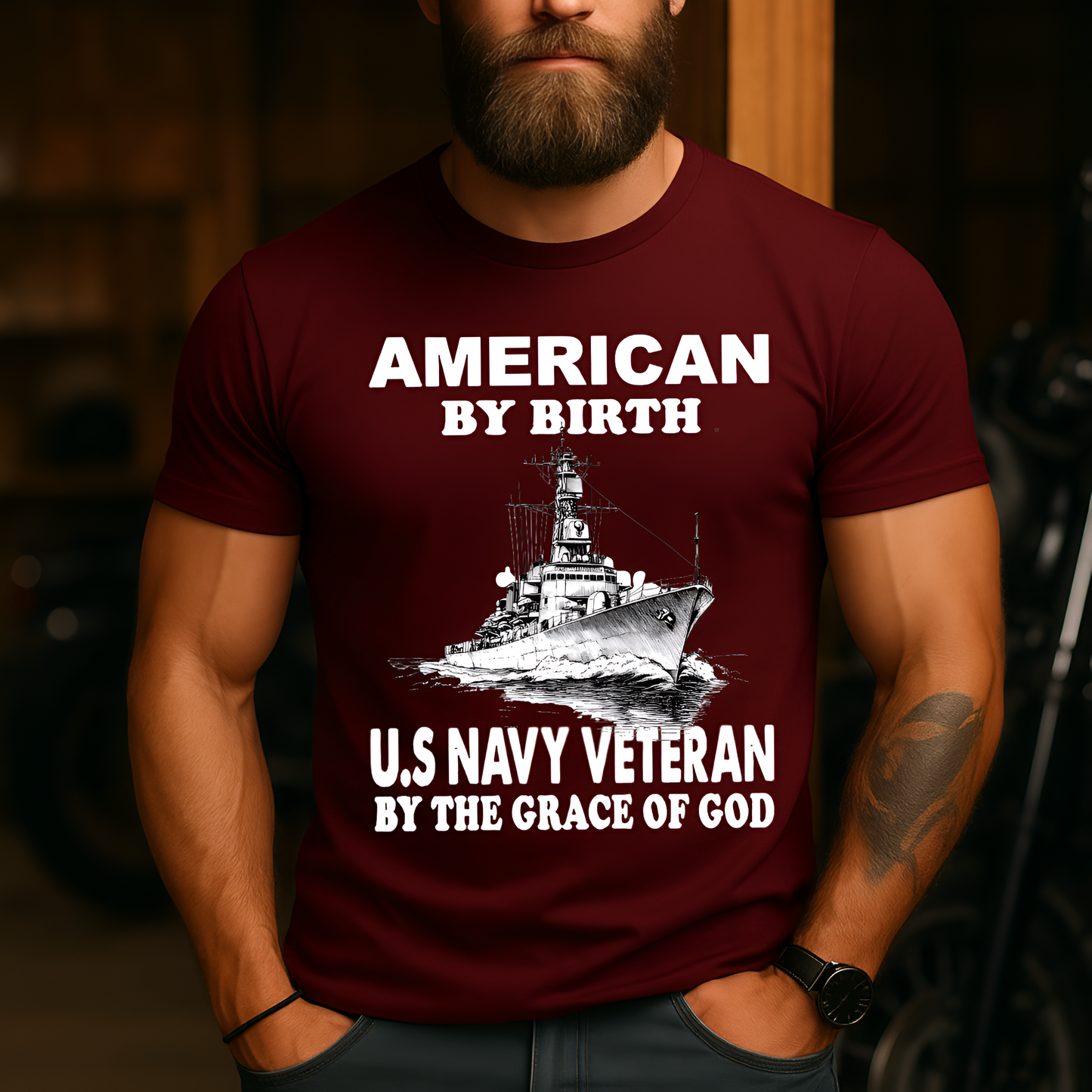 American By Birth U.S Navy Veteran By The Grace of God – Military Pride T-Shirt – Navy Veteran Graphic Tee