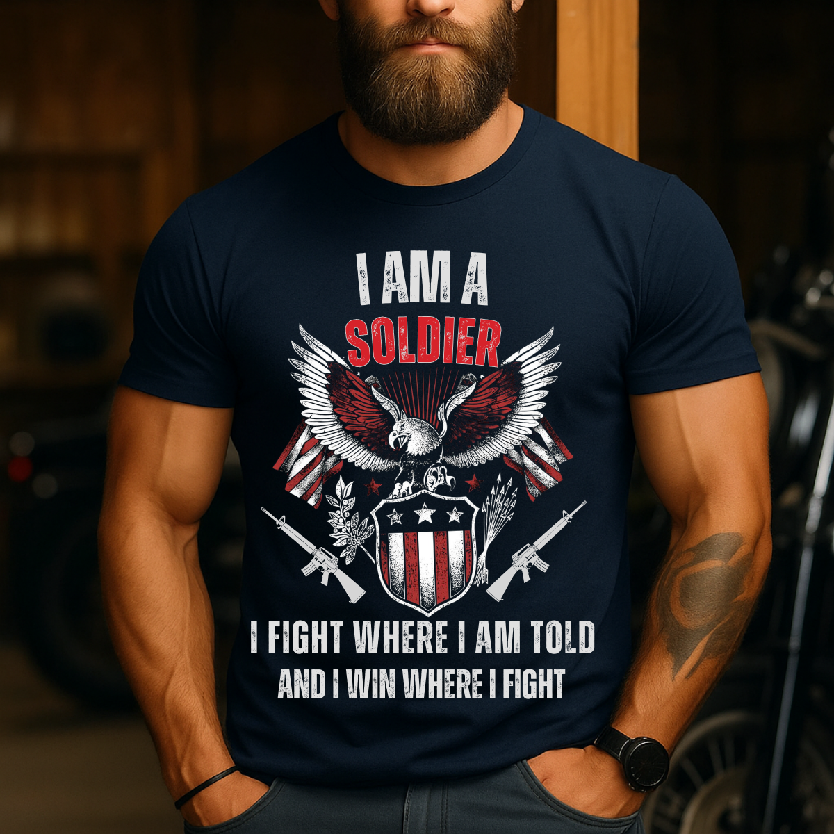 I Am A Soldier I Fight Where I Am Told And I Win Where I Fight – Patriotic Soldier Shirt – American Eagle Military Veteran Tee