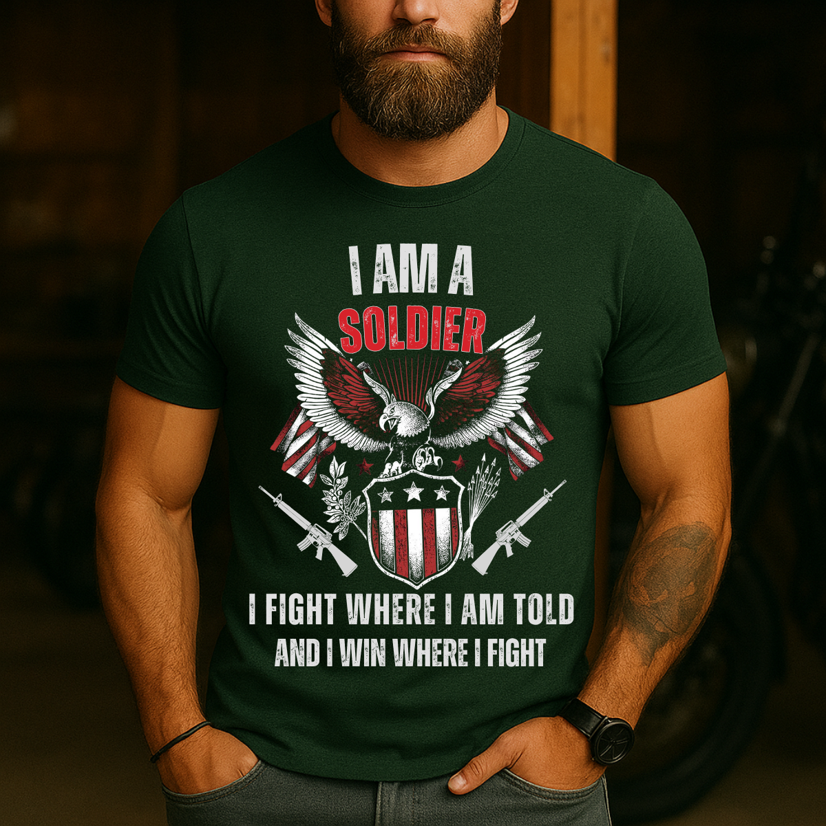 I Am A Soldier I Fight Where I Am Told And I Win Where I Fight – Patriotic Soldier Shirt – American Eagle Military Veteran Tee