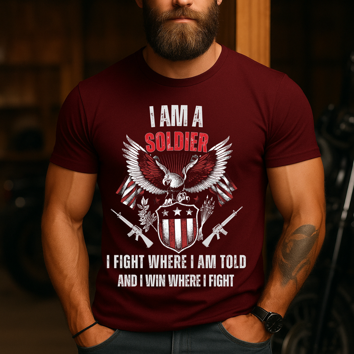 I Am A Soldier I Fight Where I Am Told And I Win Where I Fight – Patriotic Soldier Shirt – American Eagle Military Veteran Tee
