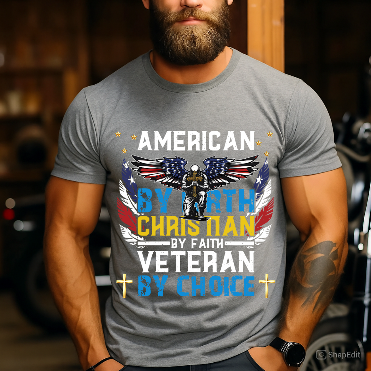 Veteran T-Shirt – American by Birth, Christian by Faith, Veteran by Choice – Patriotic Christian Tee