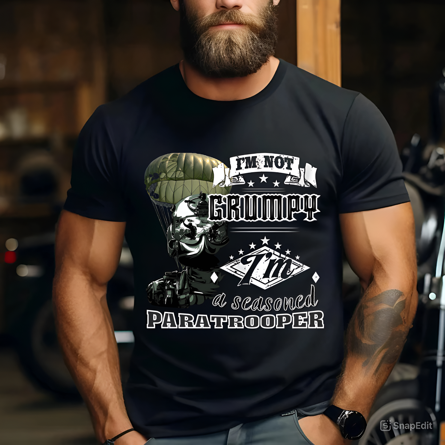 Military Paratrooper Tee - I'm Not Grumpy, I'm a Seasoned Paratrooper - Tactical Airborne Veteran Shirt