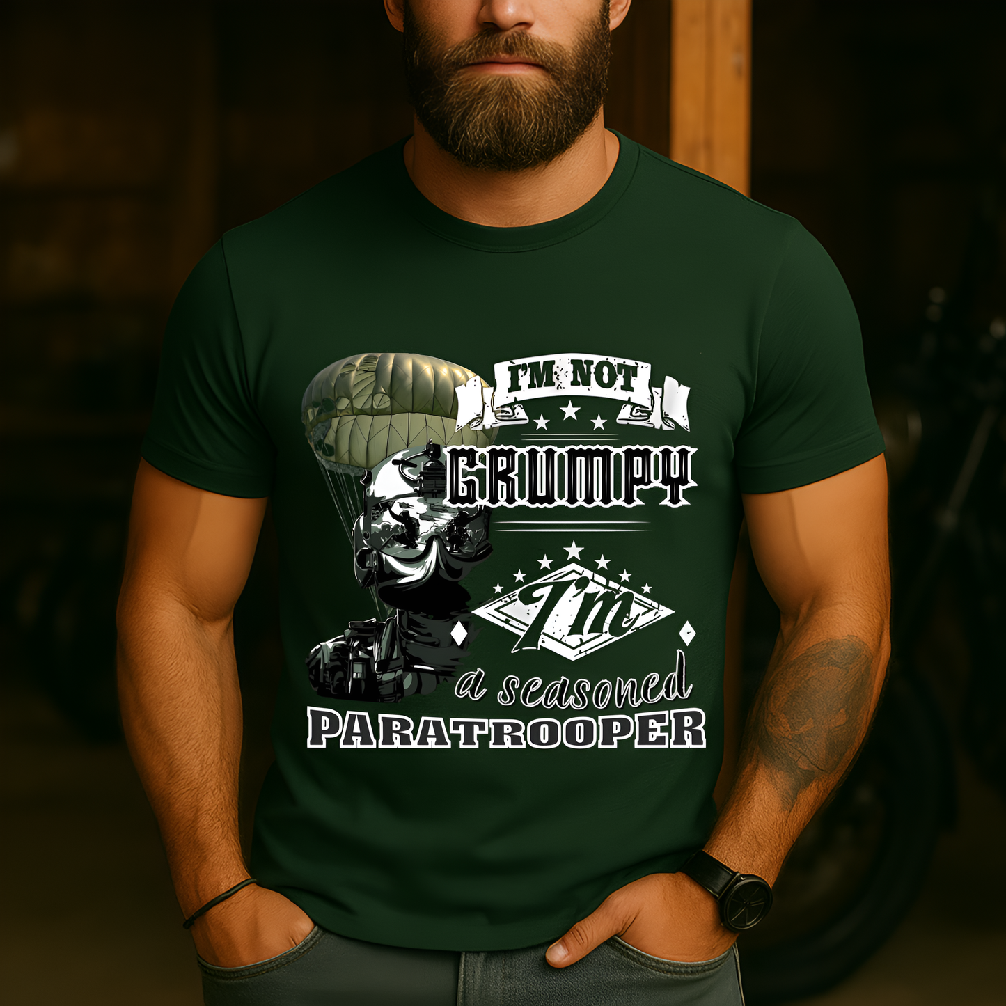 Military Paratrooper Tee - I'm Not Grumpy, I'm a Seasoned Paratrooper - Tactical Airborne Veteran Shirt