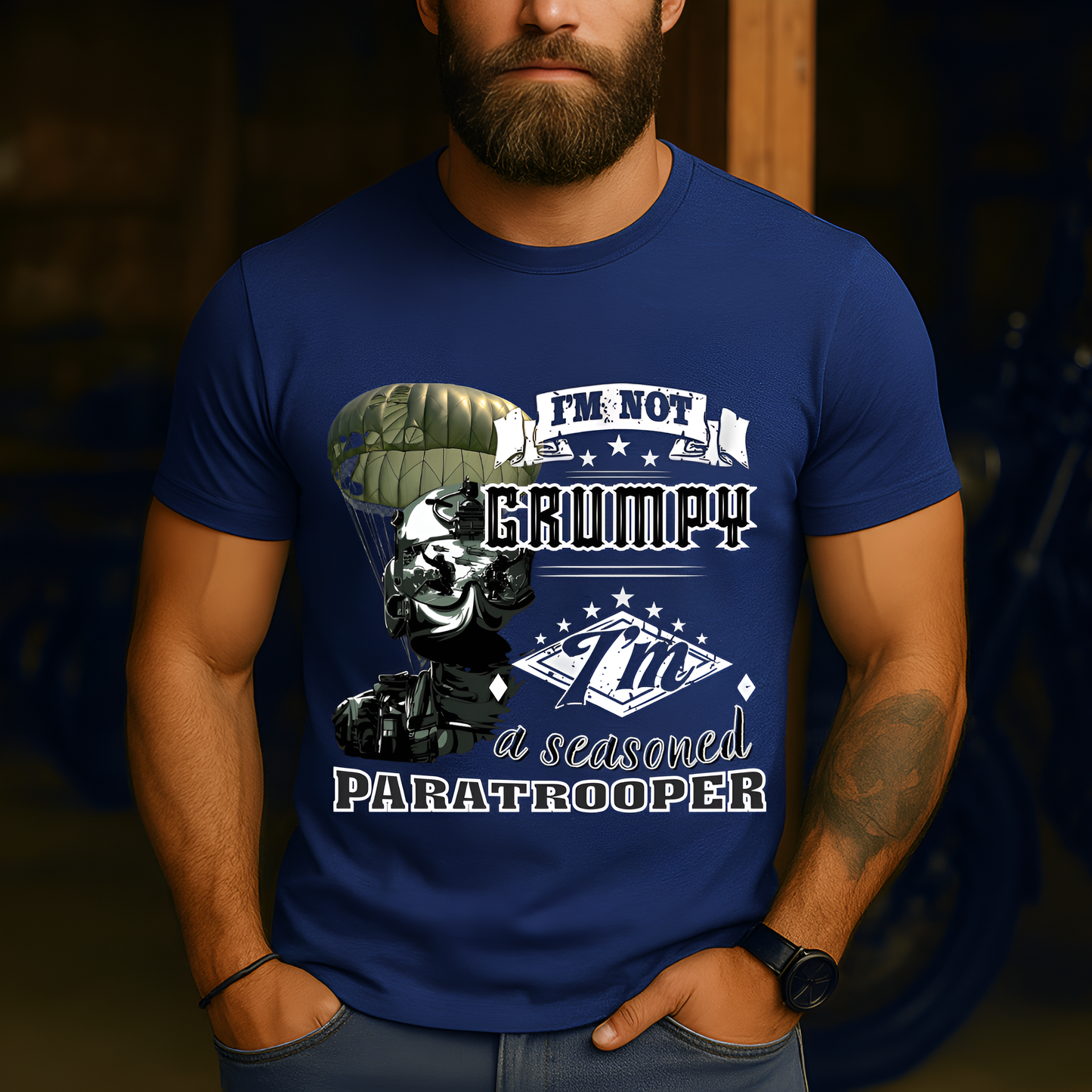 Military Paratrooper Tee - I'm Not Grumpy, I'm a Seasoned Paratrooper - Tactical Airborne Veteran Shirt