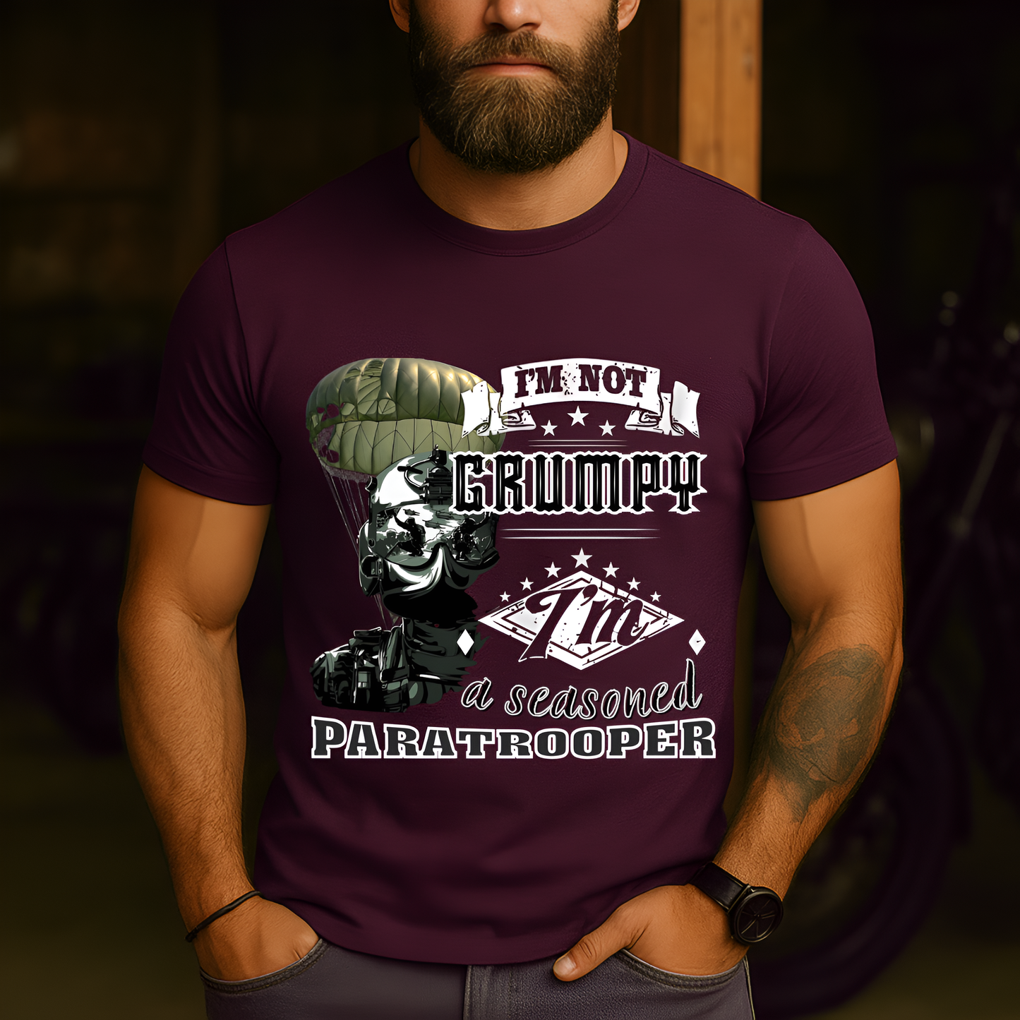 Military Paratrooper Tee - I'm Not Grumpy, I'm a Seasoned Paratrooper - Tactical Airborne Veteran Shirt