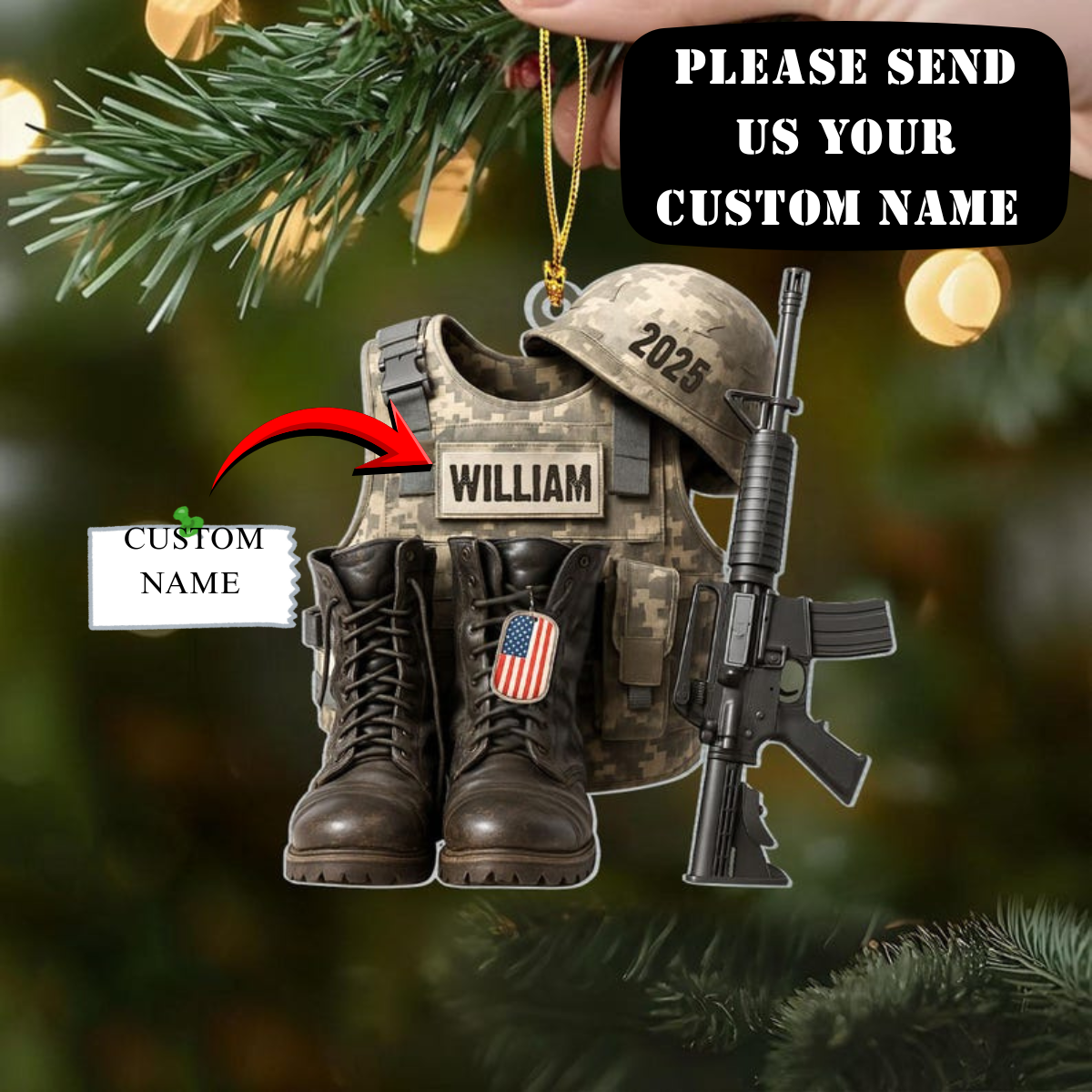 Personalized Military Uniform Ornament, Custom Name Veteran Military Ornament, Military Car Ornament Gift, Military Xmas Gift