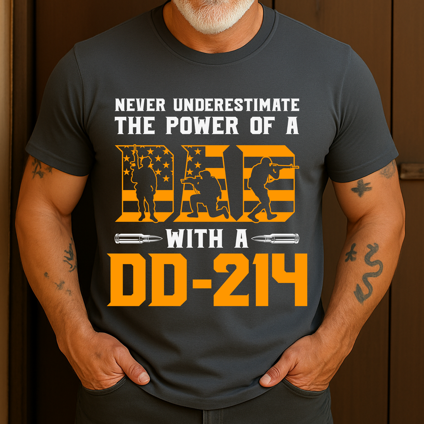 Never Underestimate The Power Of A Dad With A DD-214 Veteran T-Shirt